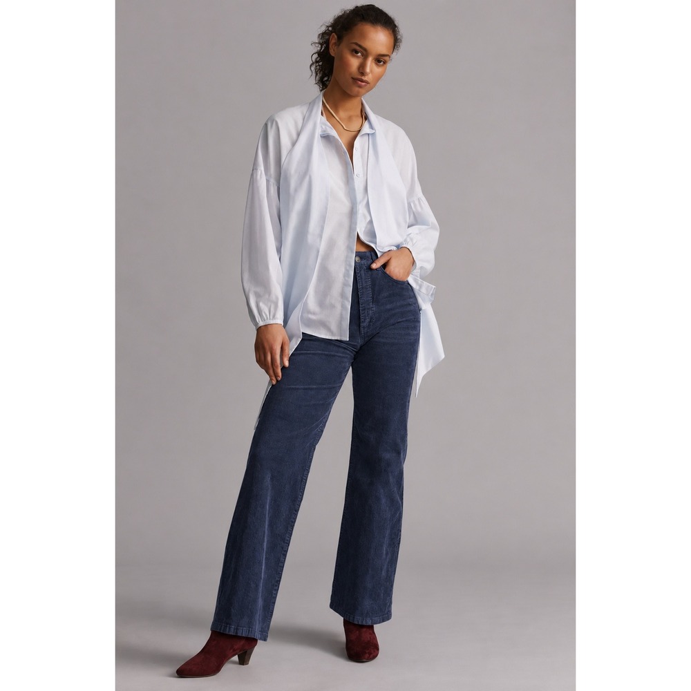 Anthropologie Pilcro The Annie Women's Wide Leg Corduroy Jeans Navy Blue Size 32